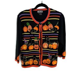 Vintage Berek 2  Halloween Themed Cardigan - Black, Orange, Purple Stunning